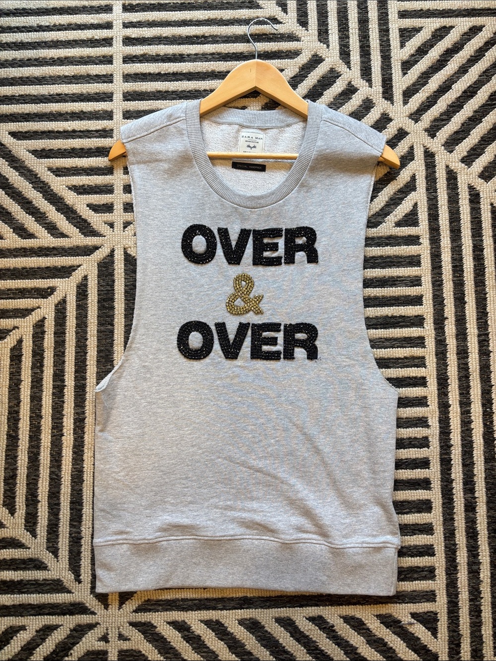 Zara Light Gray Sleeveless 'OVER & OVER' Muscle Tee handmade